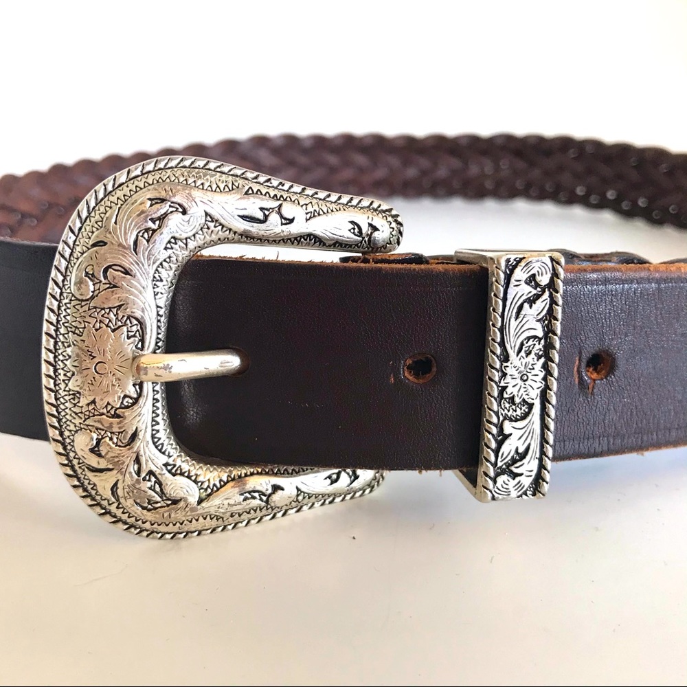 Vintage 90’s Brown Leather Braided Belt (M)